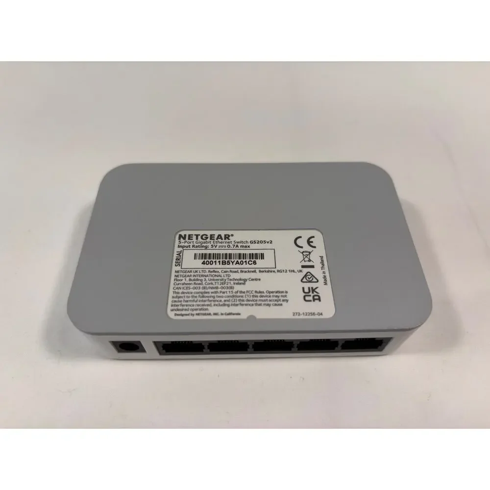 Netgear GS205-100PAS 5-Port Gigabit Ethernet Unmanaged Switch No Power Cord